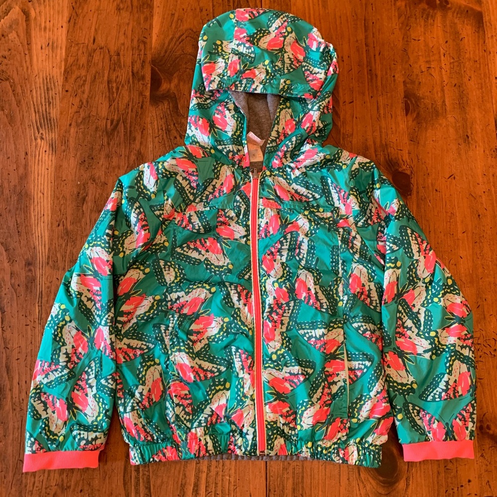 Cat & Jack Butterfly Hooded Green Coat w/ Zipper